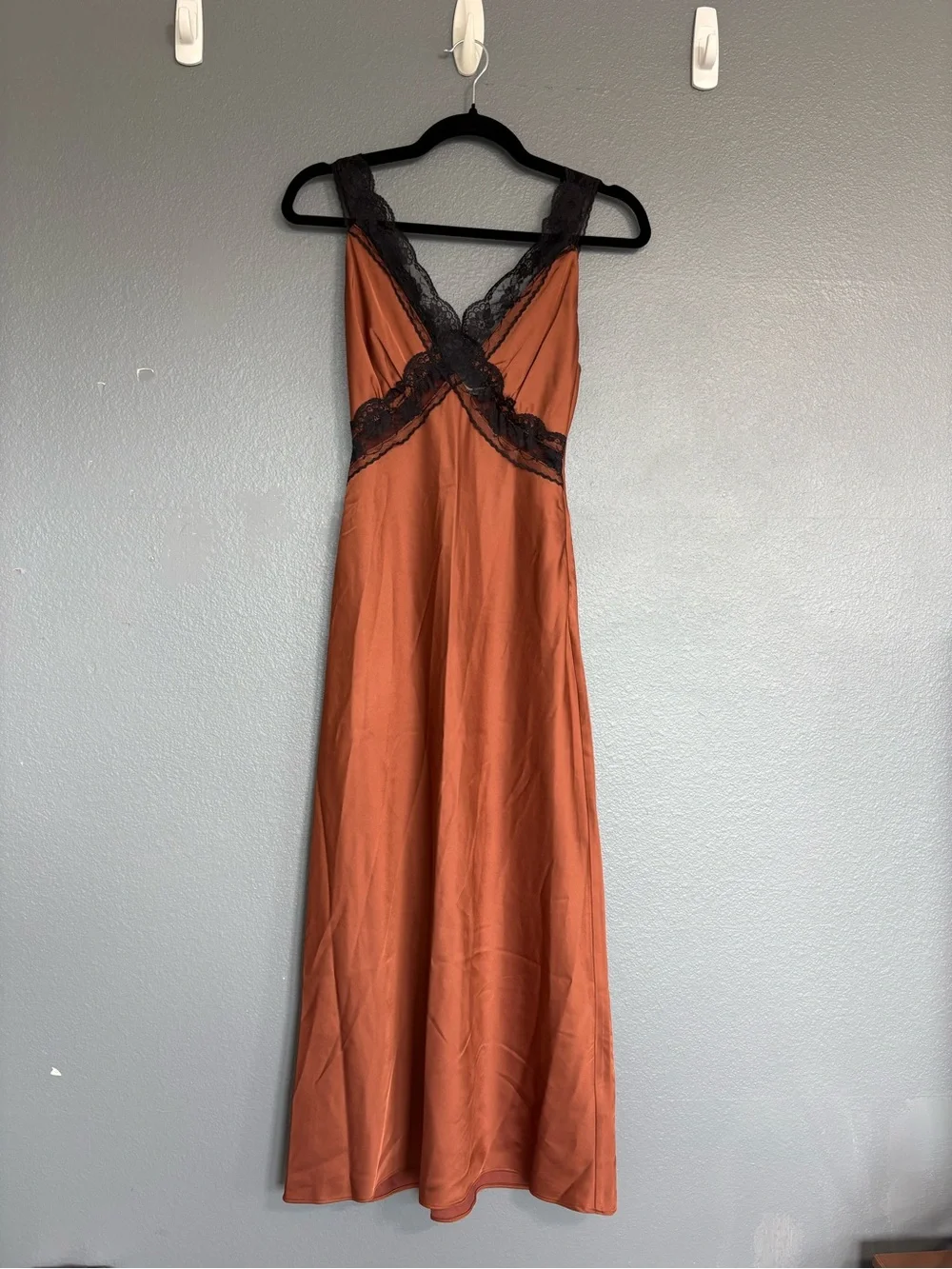 Abercrombie & Fitch XXSP Rust Satin Lace Trim Maxi Slip Dress Y2K